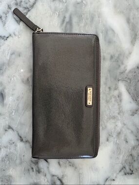 kate spade glossy grey zip-around wallet